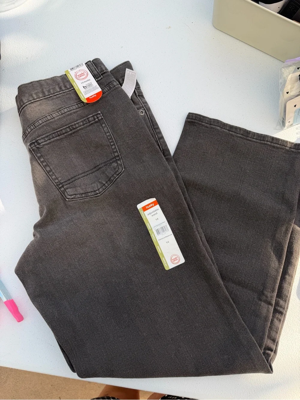 wonder nation Charcoal Gray Husky Relaxed Jeans - 14
